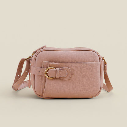 Rauleder Vegan-Leder Kamera Crossbody-Tasche mit dekorativem Schnallen- & Frontstecktasche