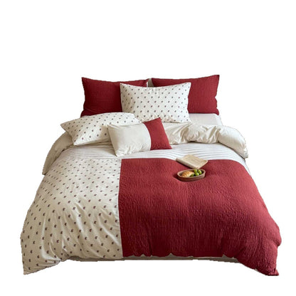 Wendbares Baumwoll-Bettwäscheset mit gestepptem Quilt und feinem Blumenminiprint