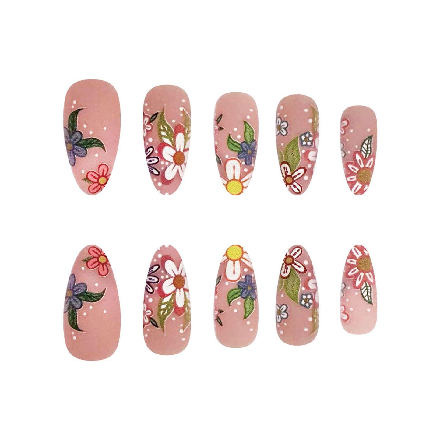Kunstnagelset mit bunten Blumenmotiven Brehn