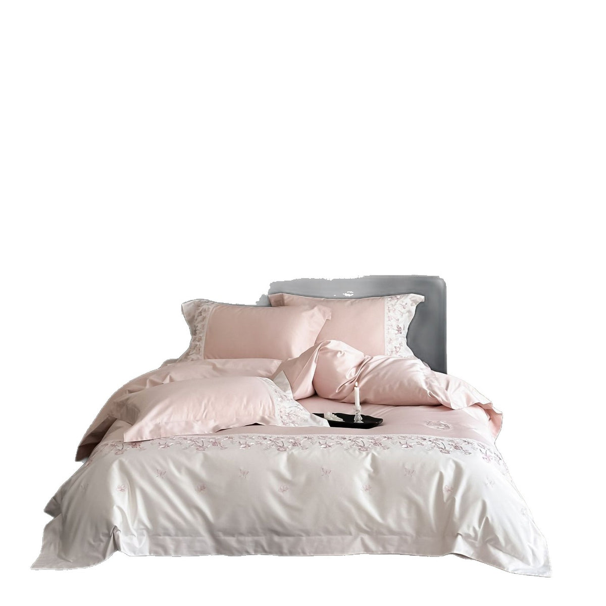 Luxuriöses Satin-Bettwäsche-Set mit floraler Stickkante