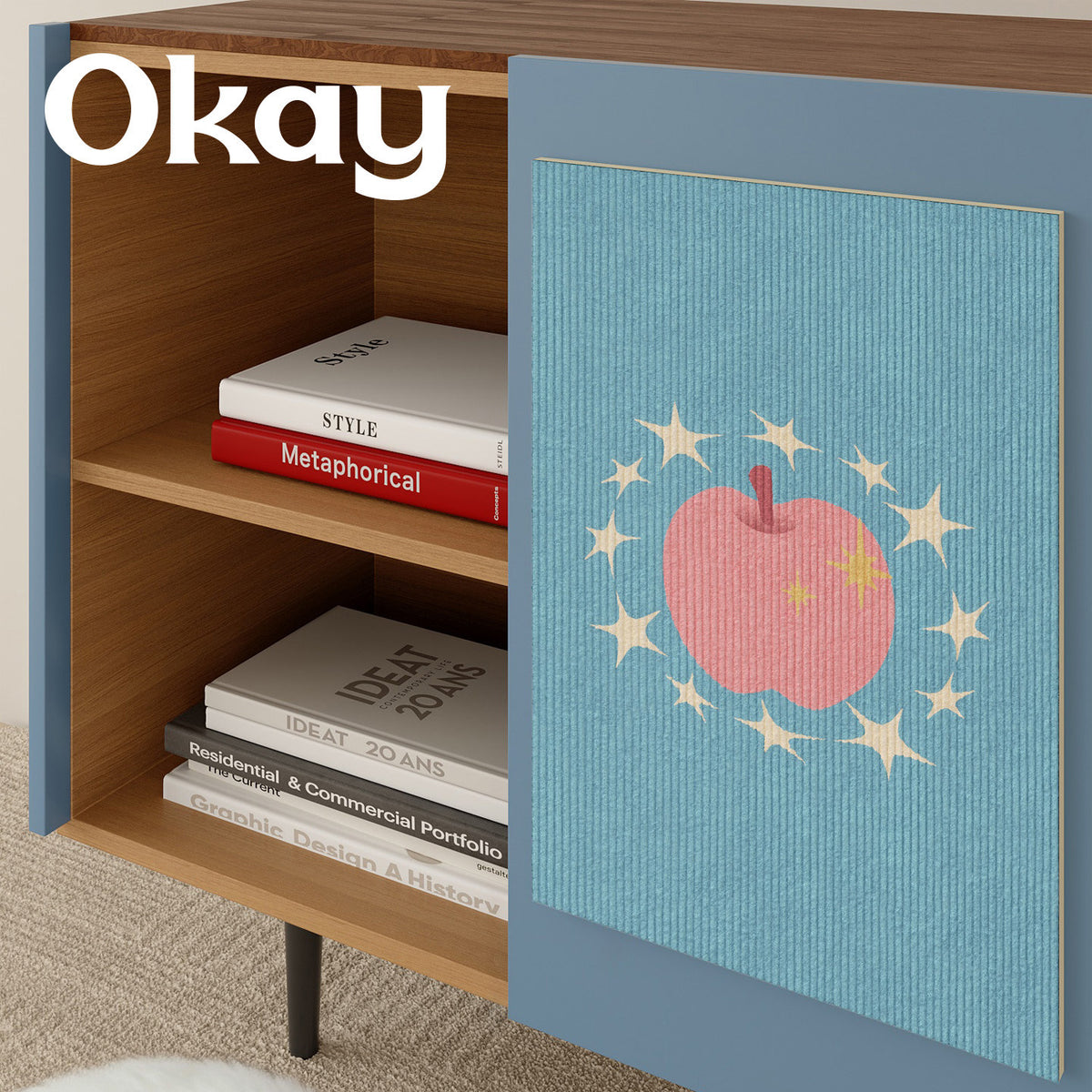 Textured Ribbed Cotton Wall Art Panel with Playful Apple Print