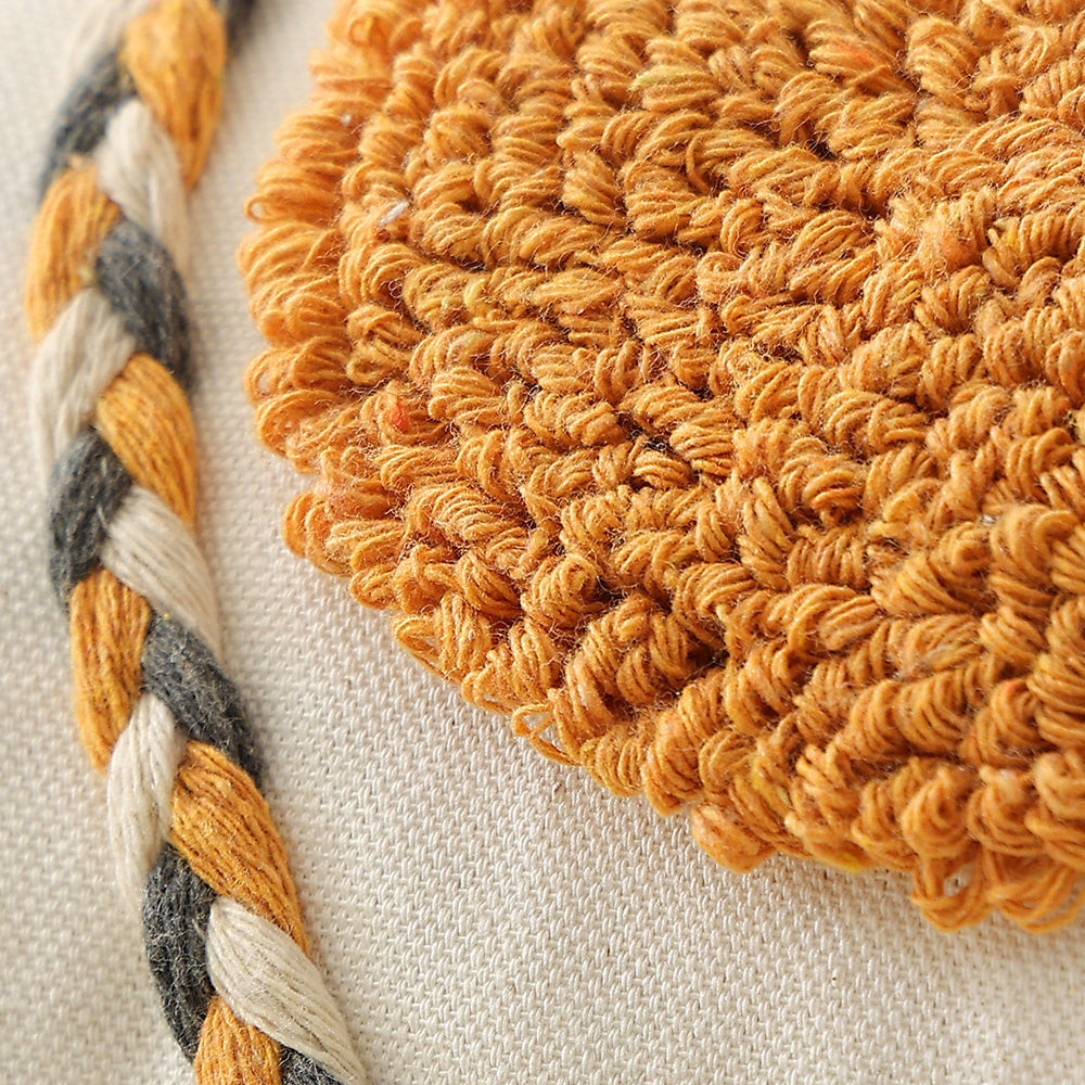 Boho-gewebtes Dekokissen mit strukturierten Chenille-Applikationen Brehn