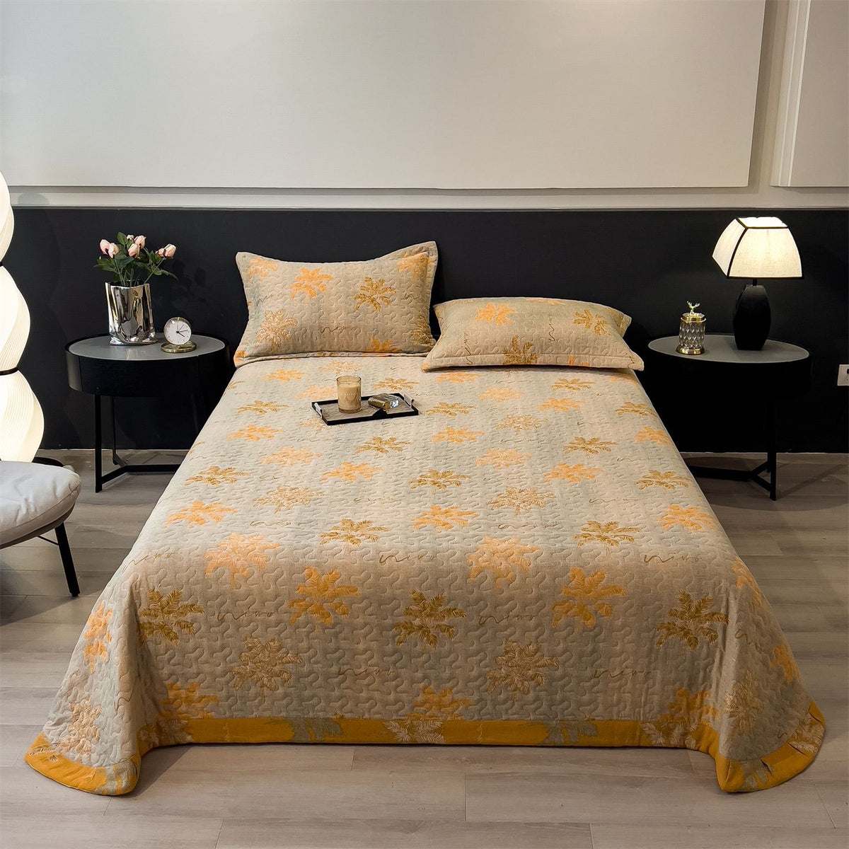 Gestepptes Bettwäsche- und Kissenbezug-Set mit Wellenstich und leichtem Mikrofasermaterial