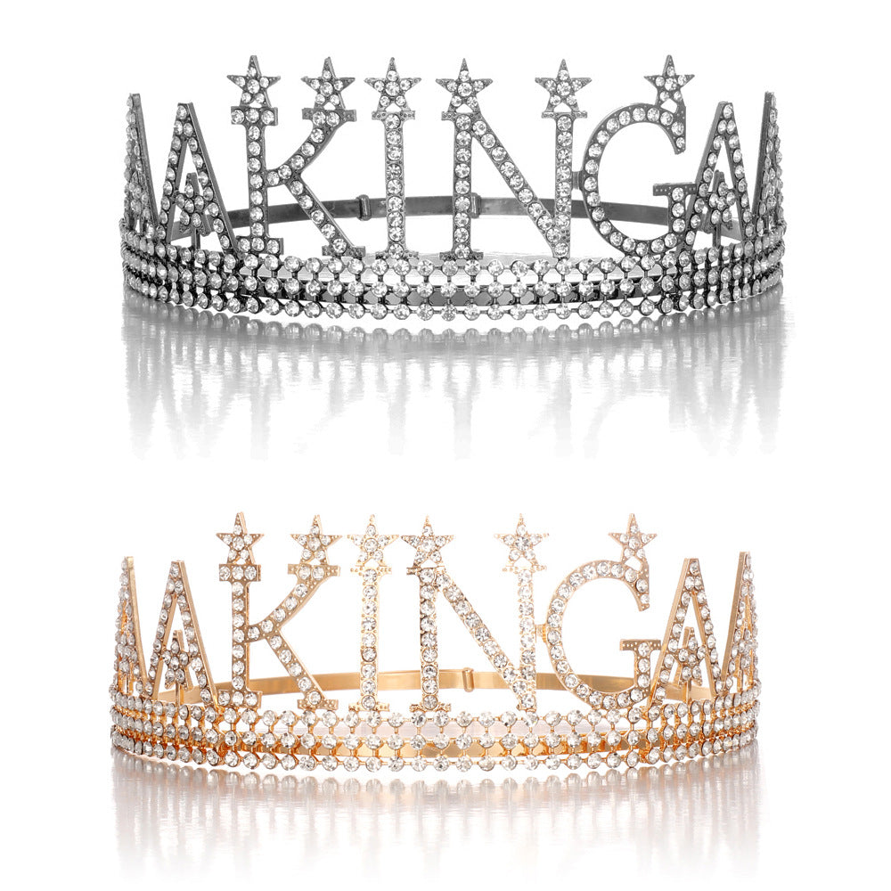 Damen Glitzernde Geburtstagskrone mit einem regalem "Birthday King"-Schärpen-Set Brehn