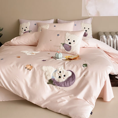 Plüsch Applikation Welpe Satin-Feeling Bettbezug Set
