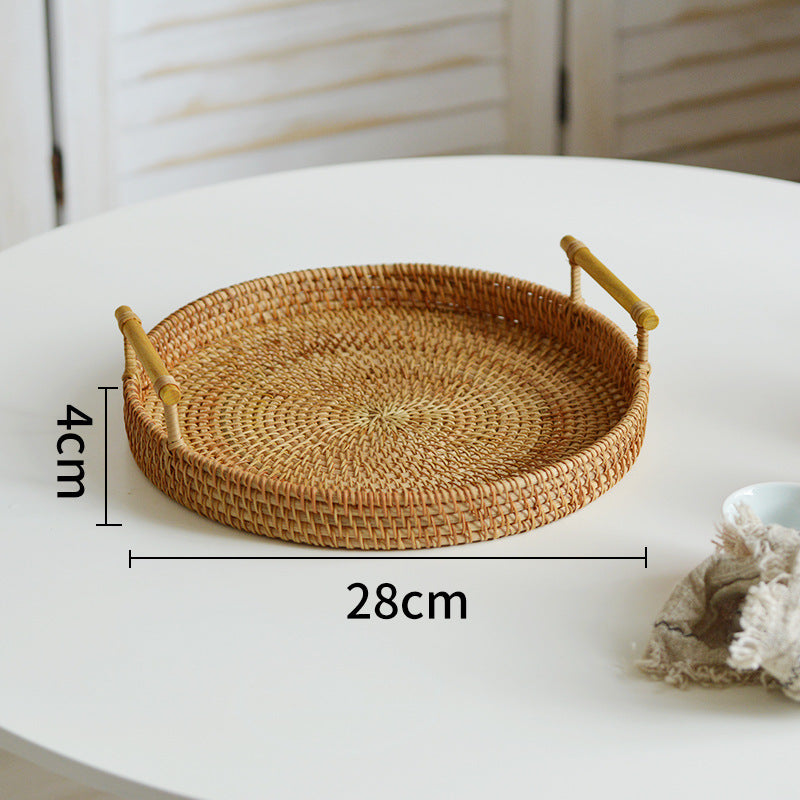 Runde Servierplatte aus geflochtenem Rattan Brehn