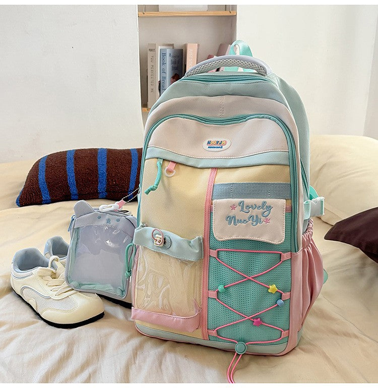 Farbblockierte Mehrfach-Taschen Schulrucksack