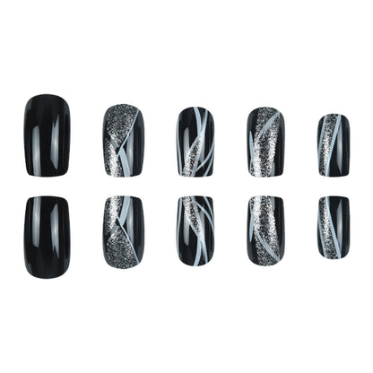 Stylische Press-On-Nagelkunst mit Glitter und geometrischem Design Brehn