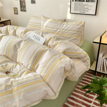 Gestreiftes Baumwoll-Percale-Bettbezug-Set mit Umschlagkissenbezügen