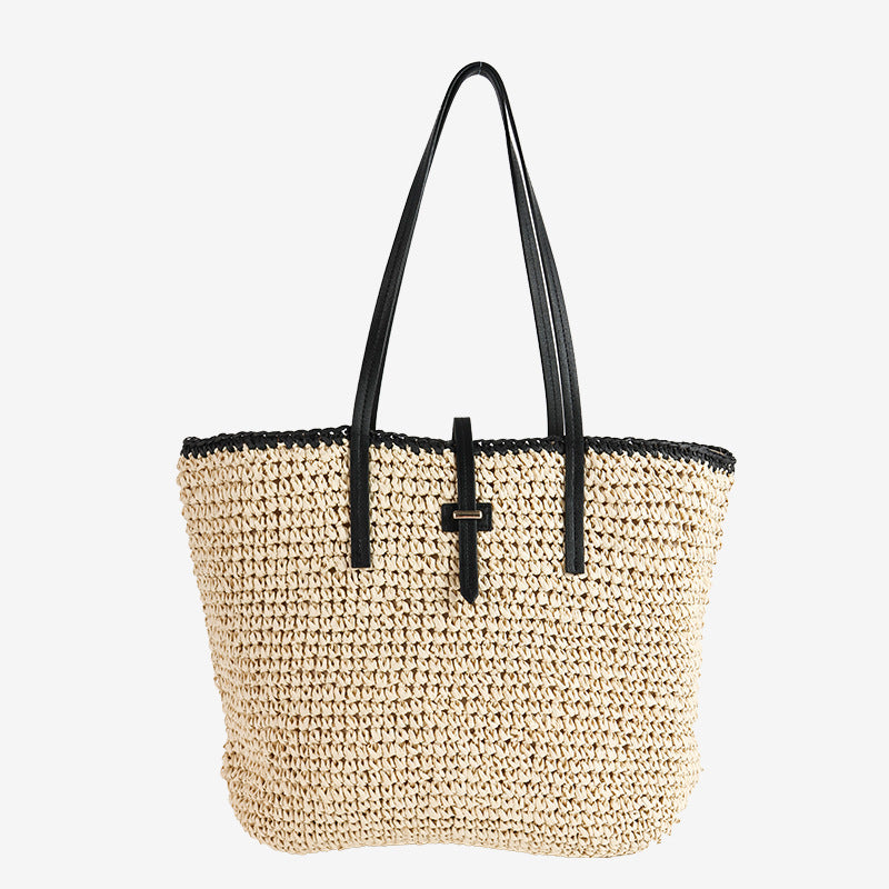 Damen Handtasche aus geflochtenem Naturmaterial mit Ledergriffen Brehn