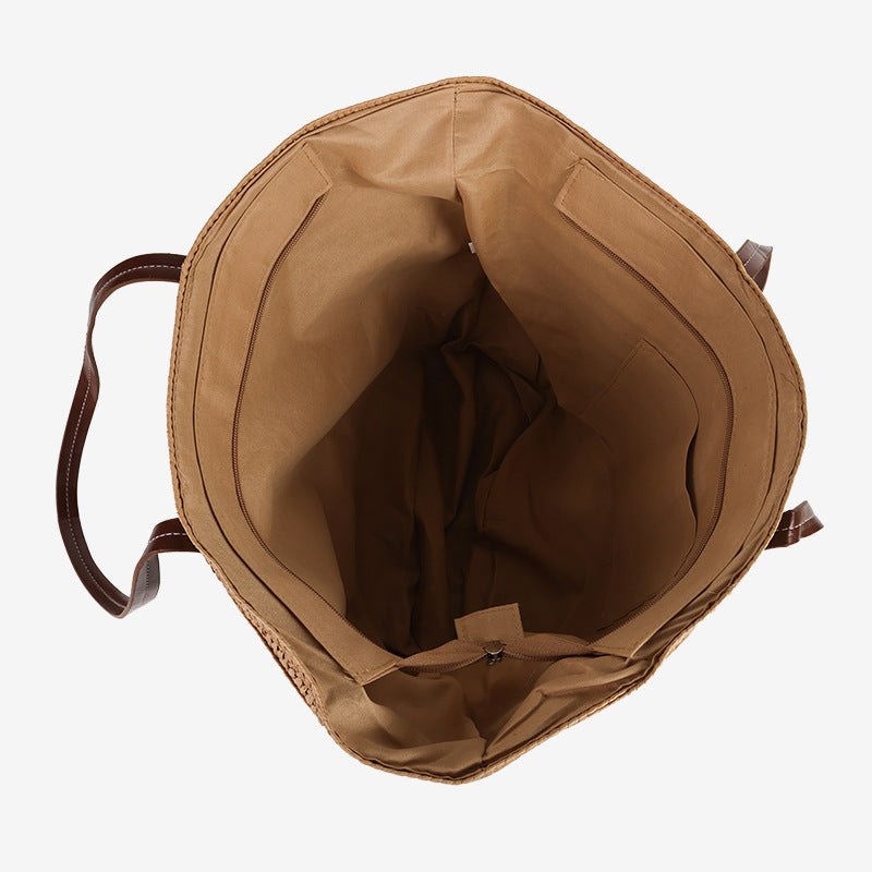 Damen Handgefertigte Tasche aus geflochtenem Naturmaterial mit eleganter Lederapplikation Brehn