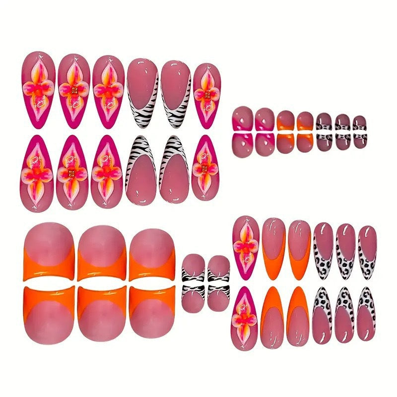 Künstlerisches Press-On-Nagelset mit floralen und geometrischen Akzenten Brehn