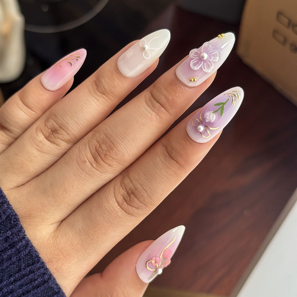 Elegantes Floral-Design Press-On Nagelset Brehn