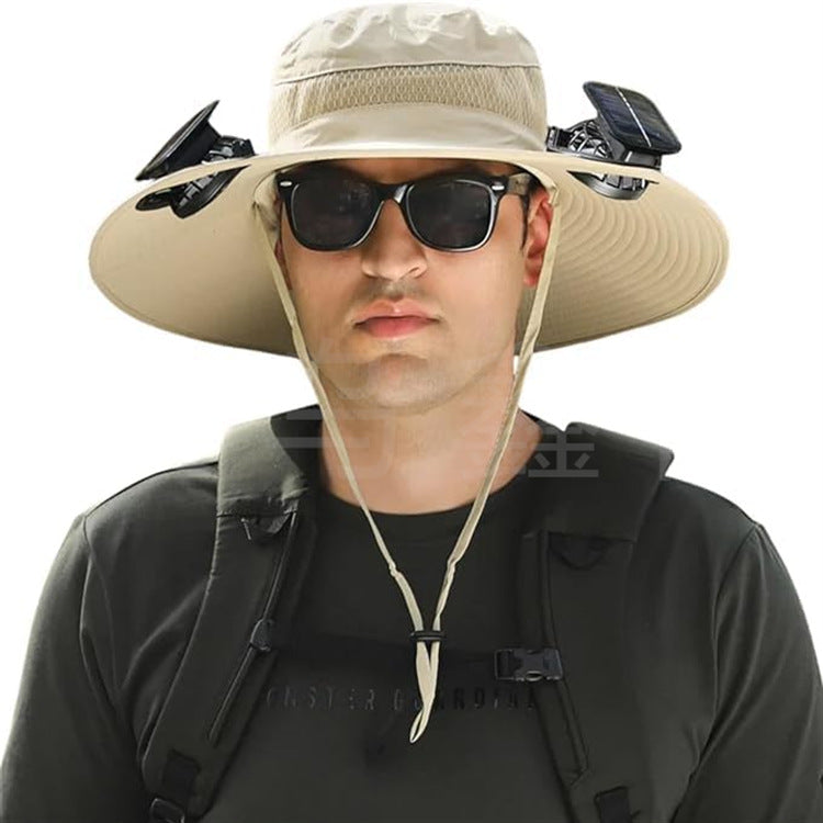 Sonnenhut mit solarbetriebenem Ventilator und breiter Krempe Brehn