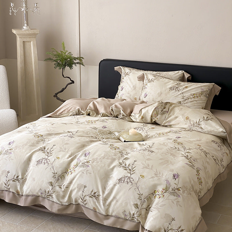 Botanisches Baumwollsatin Bettbezugset mit luxuriösem Satinrand & wendem Design