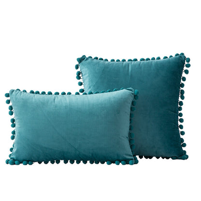Velvet Pom-Pom Fransen Quadrat- und Lendenkissen Set