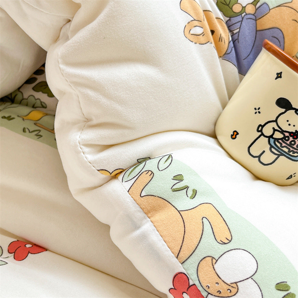Kinder-Bettwäscheset mit niedlichen Tiermotiven und gesteppter Decke