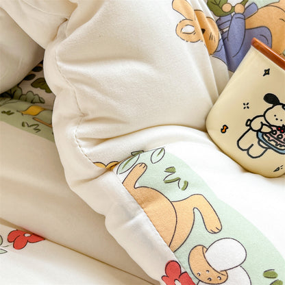 Kinder-Bettwäscheset mit niedlichen Tiermotiven und gesteppter Decke