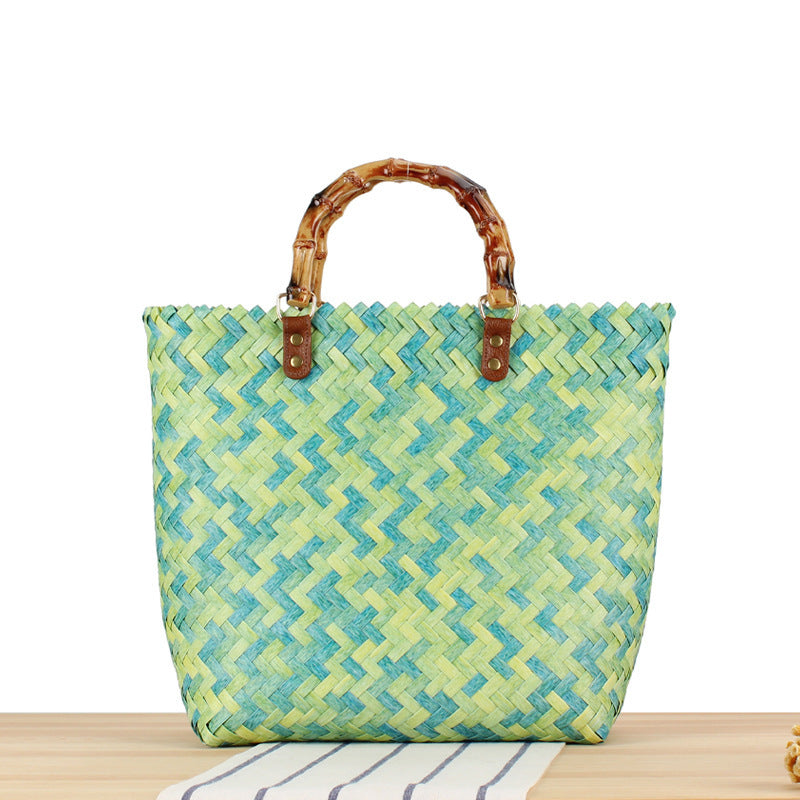 Handtasche Aus Hochwertigem Geflochtenem Material mit Bambusgriffen Brehn