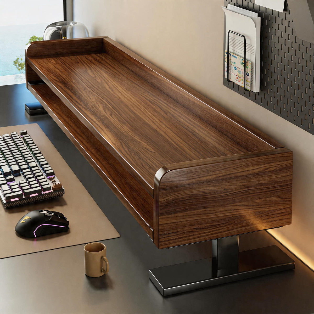 Bamboo Monitor Riser Schreibtisch Organizer mit Unterregal und Kabelmanagement