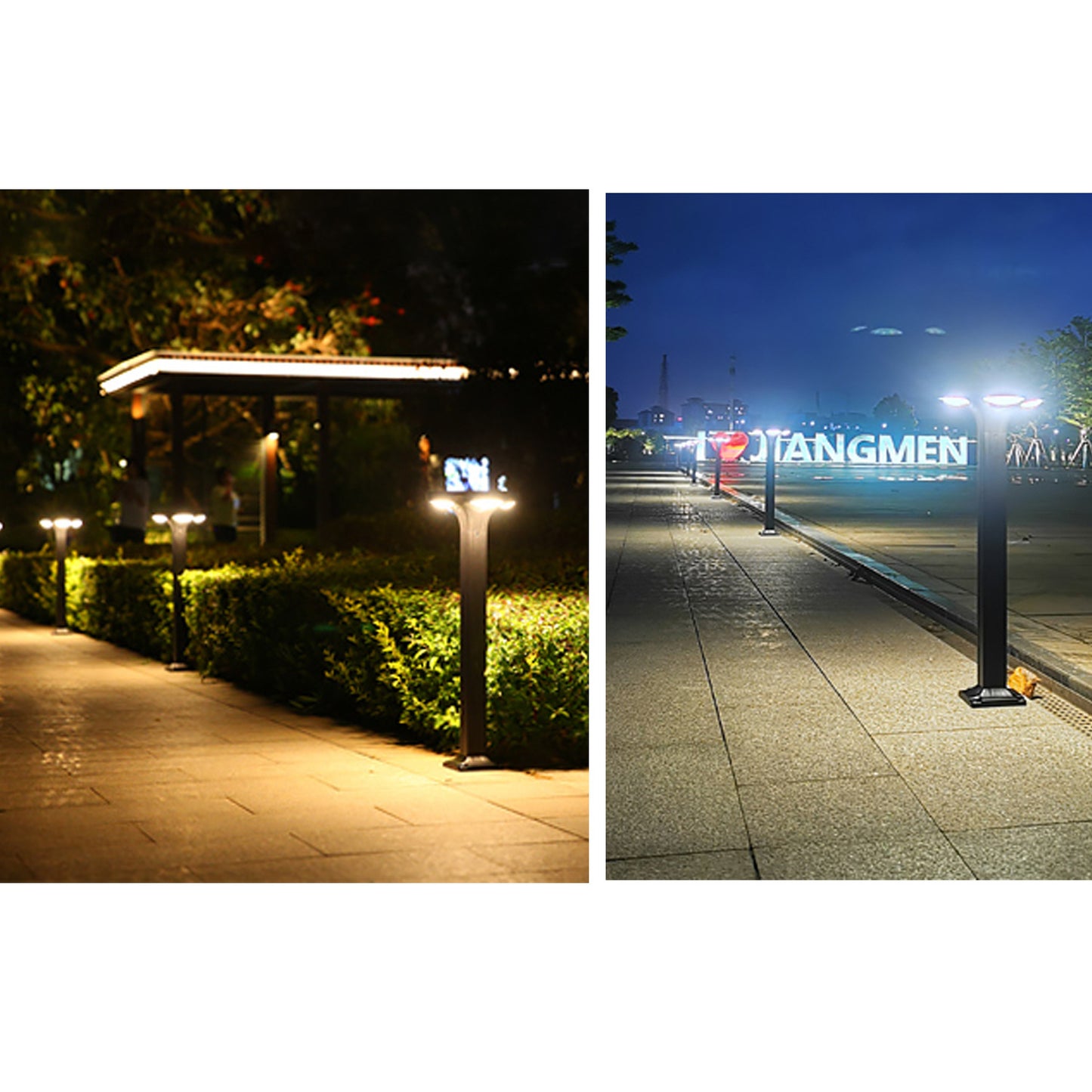 Solarbetriebene flache LED-Wege-Bollard-Leuchte mit doppelten Downlights und Ankerbasis Brehn