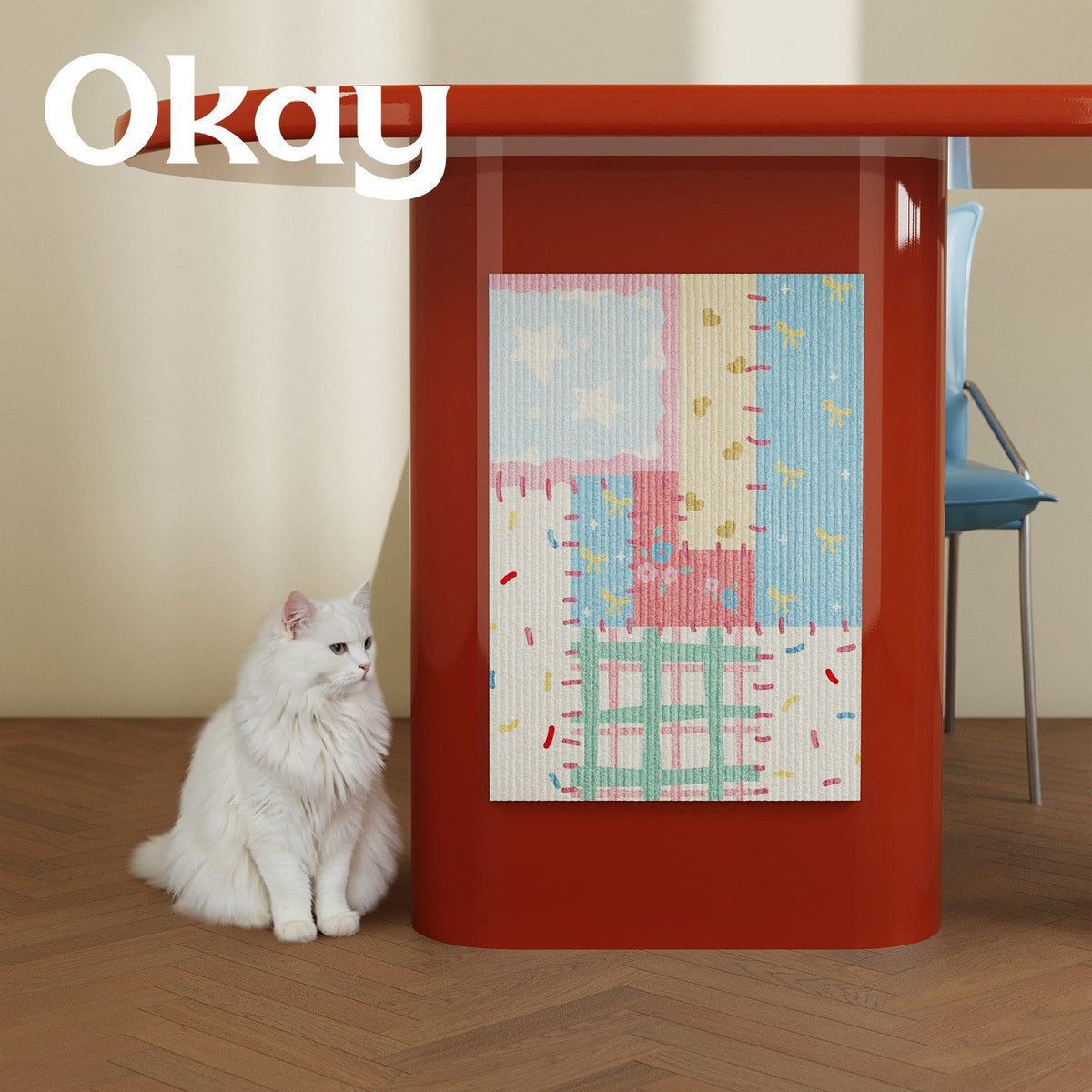 Patchwork Ribbed Textile Wall Art Panel with Kawaii Motif and Lightweight Hanging System