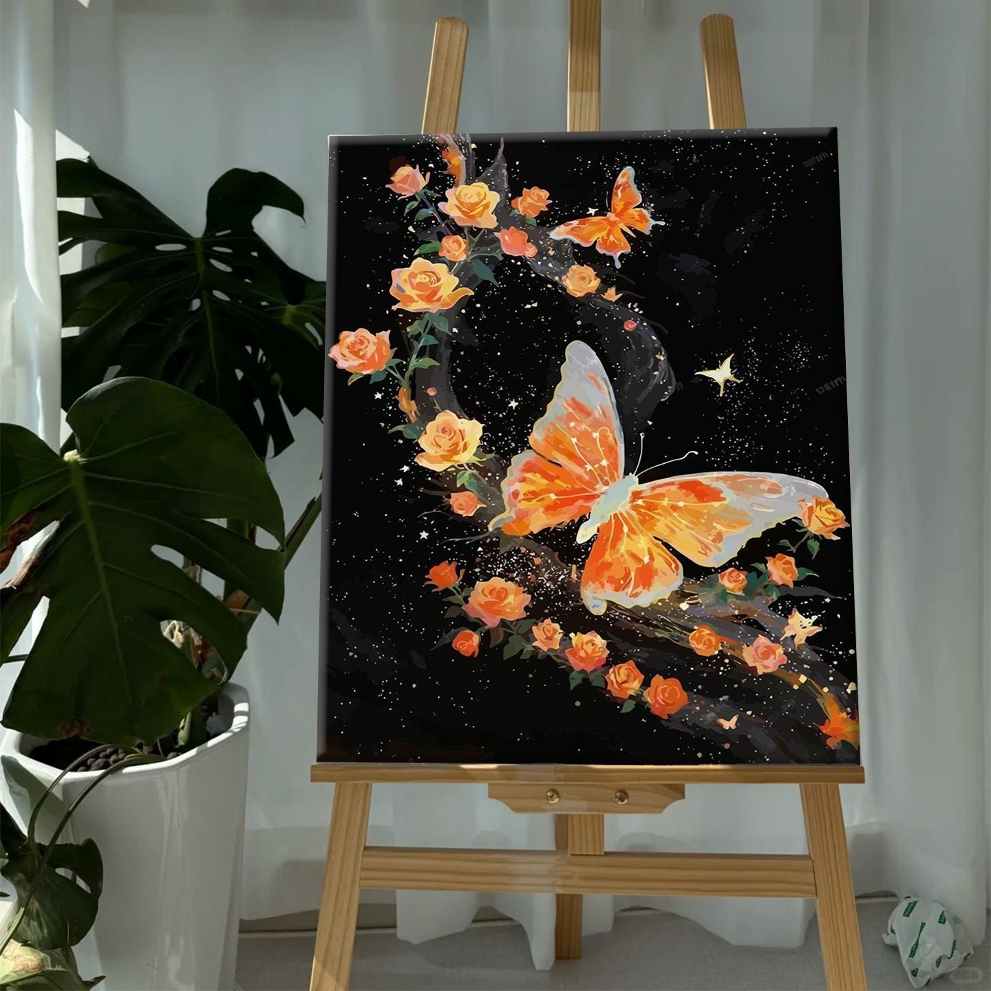 Bunte Schmetterlinge und Floral Leinwanddruck Brehn