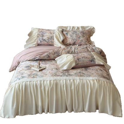 Romantisches Bettwäsche-Set mit Rüschen und Satin-Bettrock