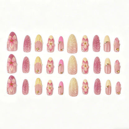 Dekoratives blumenverziertes Press-On-Nagelset