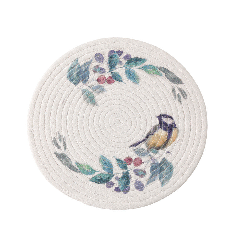 Rundes Tischset aus gewebter Baumwolle mit niedlicher Nashorn-Illustration und floralem Kranz Brehn