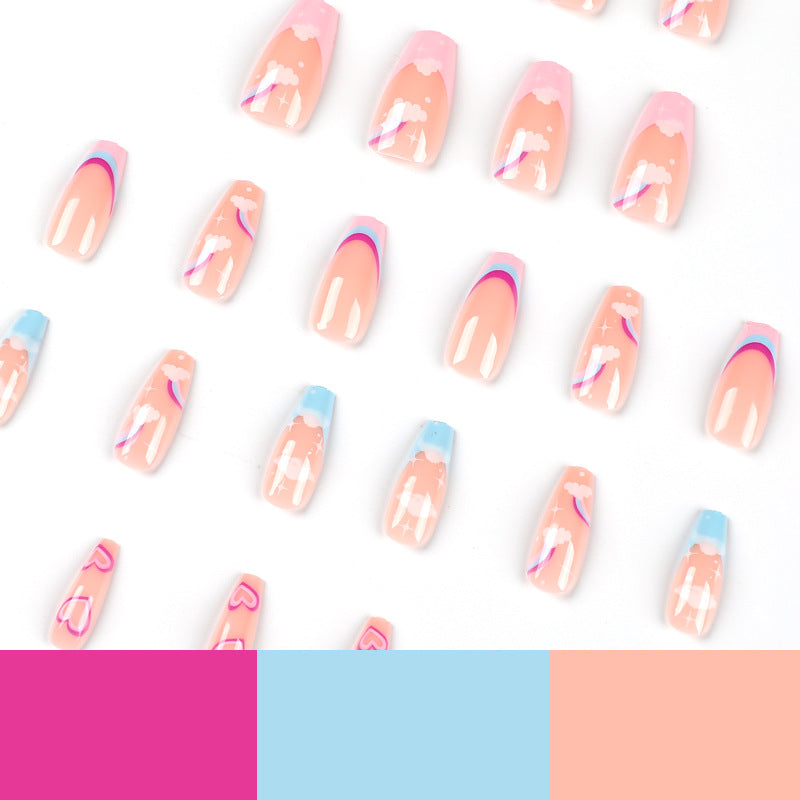 Künstliche Nagelkunst mit Regenbogen-Design Brehn
