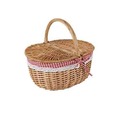 Damen geflochtener Picknickkorb mit romantischem Gingham-Futter Brehn
