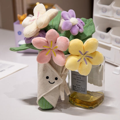 Plüsch Blumenstrauß dekoratives Kuscheltier mit gesticktem Gesicht und abnehmbarem Jutesack Brehn