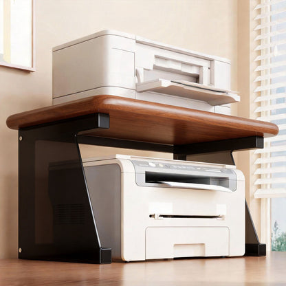 Desktop-Drucker- und Monitorständer mit erhöhtem Regalfach in Holzoptik und Metallrahmen