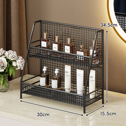 Zweischichtiger Metallgitter-Countertop-Vanity-Organizer-Regal mit erhöhtem Frontlippe