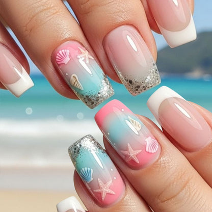 Küsten-Ozean-inspirierte Nagelkunstverlängerungen Brehn