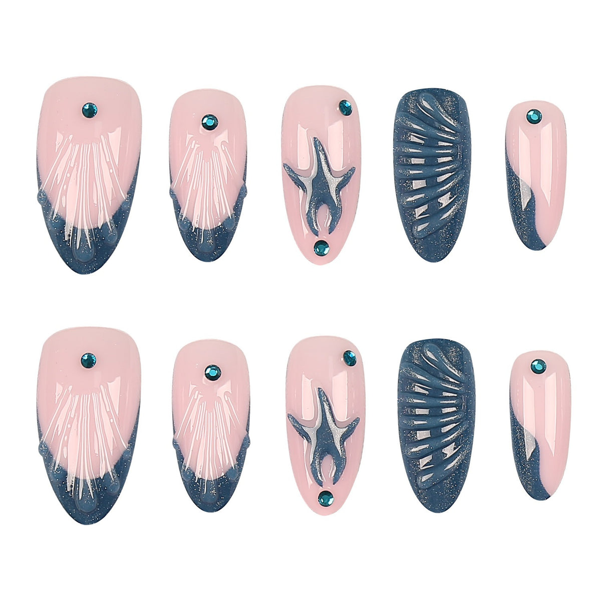 Künstlerisches vom Meer inspiriertes Press-On Nagelset