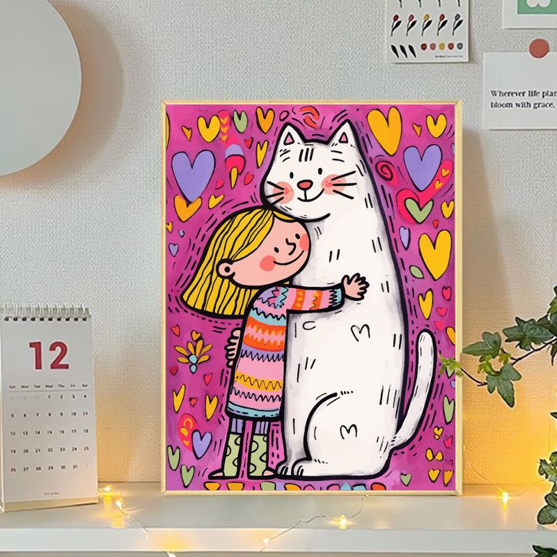 Verspielte Katzen- und Mädchenillustration Leinwandkunst Brehn