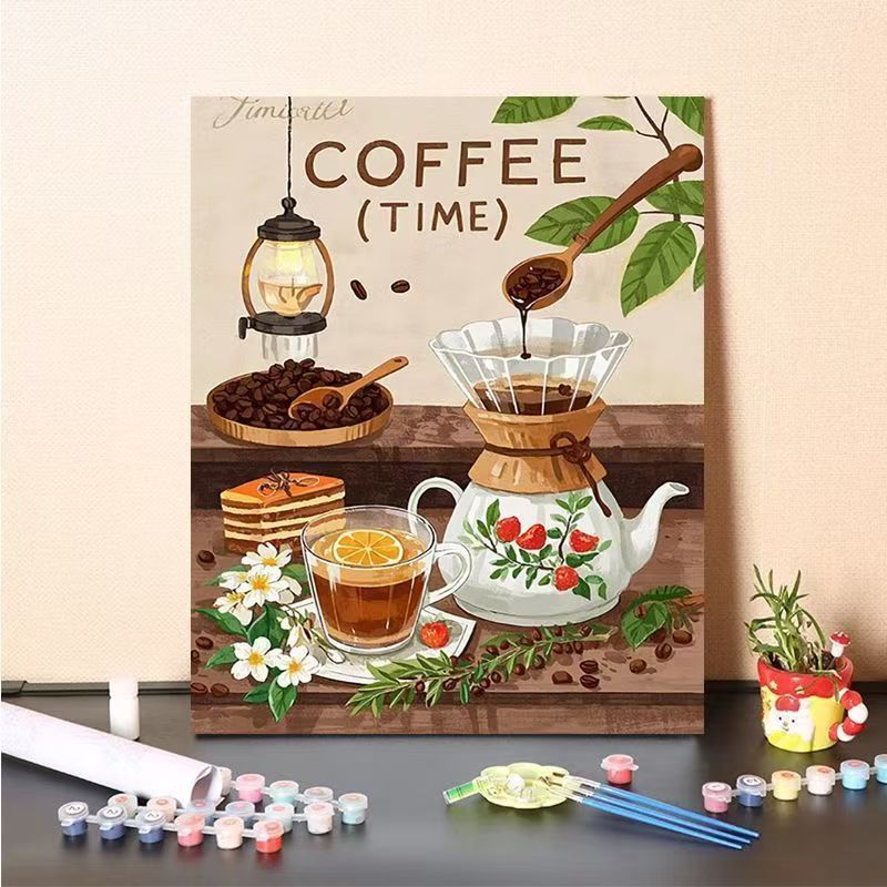Kaffee-Themen Malen nach Zahlen Leinwand Kunstset Brehn