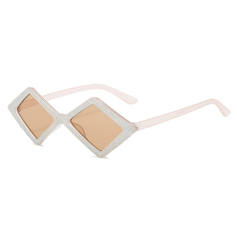 Damen futuristische, geometrische Sonnenbrille mit glitzerndem Rahmen Brehn