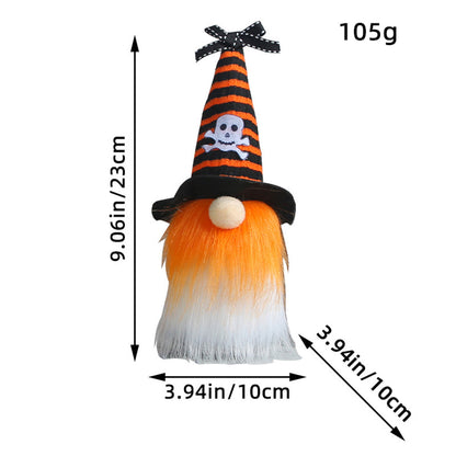 Halloween-Wichtel Dekofigur mit spitzem Hut und Kunstfellbart