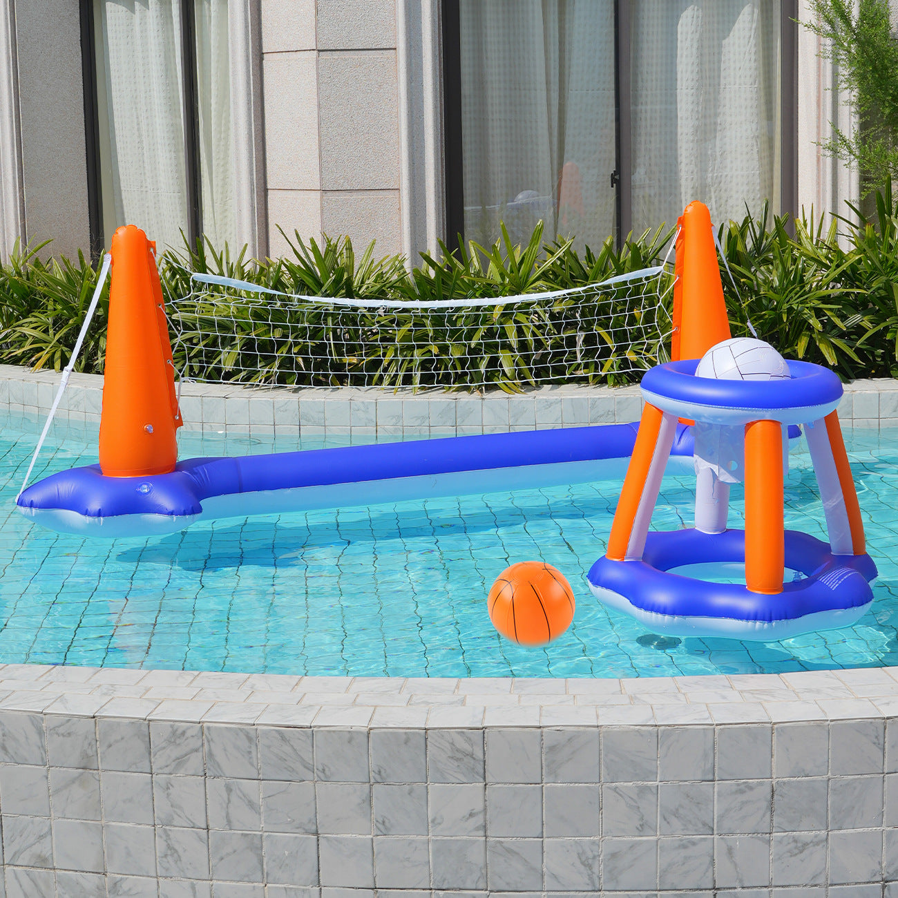Unisex Aufblasbares Wasser-Spielset mit Volleyball- und Basketballnetz Brehn