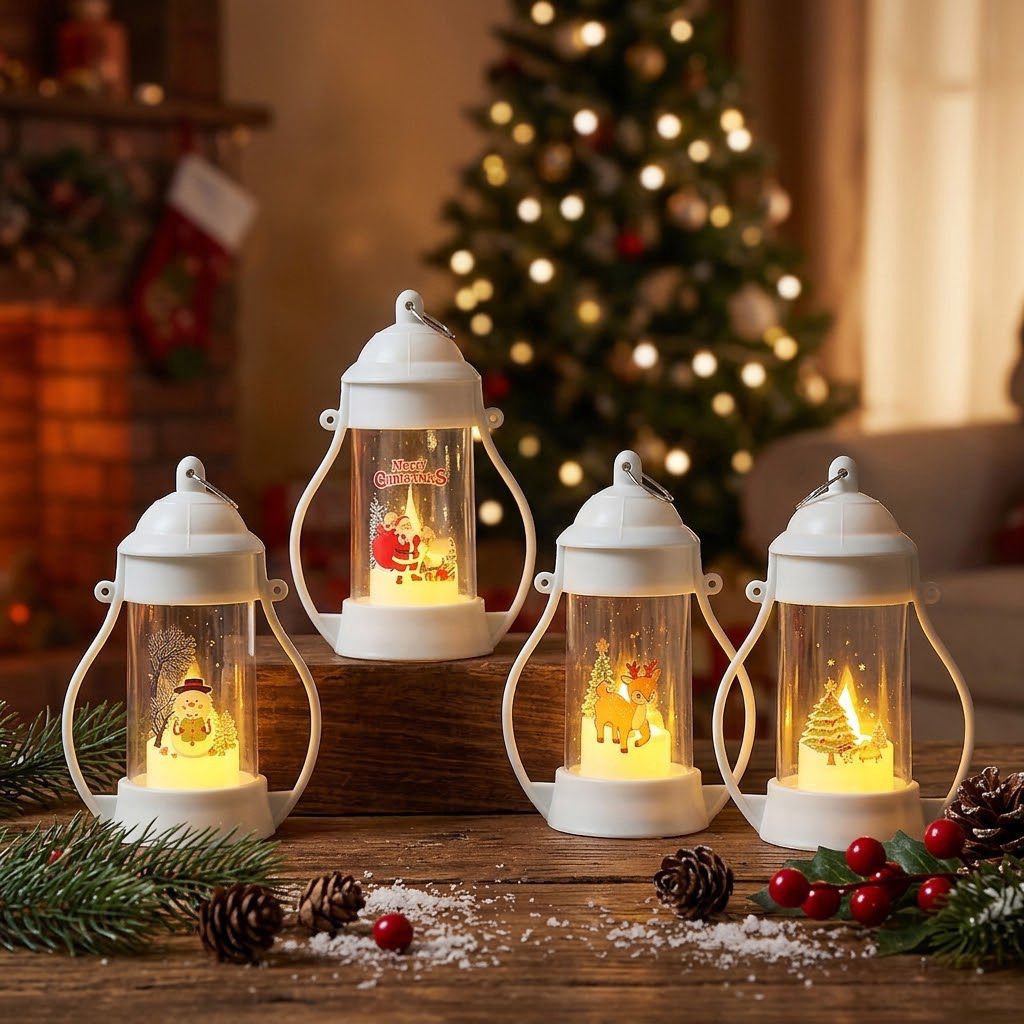 LED Deko-Laterne mit Weihnachtsmotiv