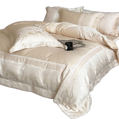 Luxuriöses Satin-Jacquard-Blumenbettwäsche-Set mit plissiertem Bettrock