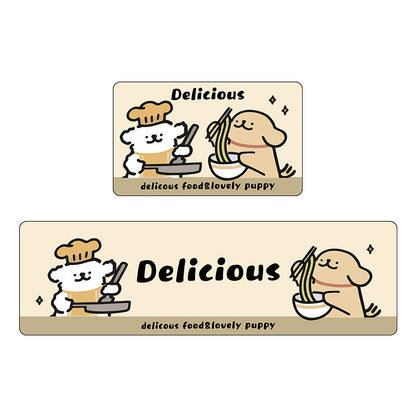 Cartoon Puppy Anti-Fatigue Kitchen Mat Set with Non-Slip Backing