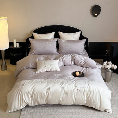 Luxuriöses Satin-Bettwäsche-Set mit floraler Stickerei Brehn