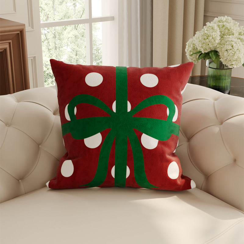 Festive Plush Decorative Throw Pillow Cover with Santa Illustration and Merry Christmas Script