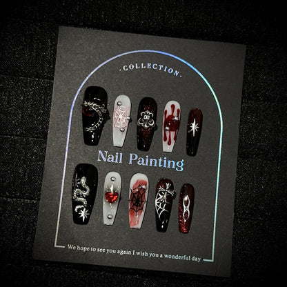 Gothic-inspirierte Press-On Nagelkunst Set mit 3D-Verzierungen