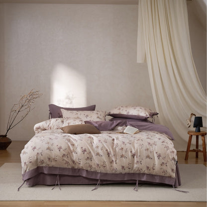 Blumen Baumwoll-Satin Wendebettwäsche Set mit einfarbigen Oxford-Kissenbezügen