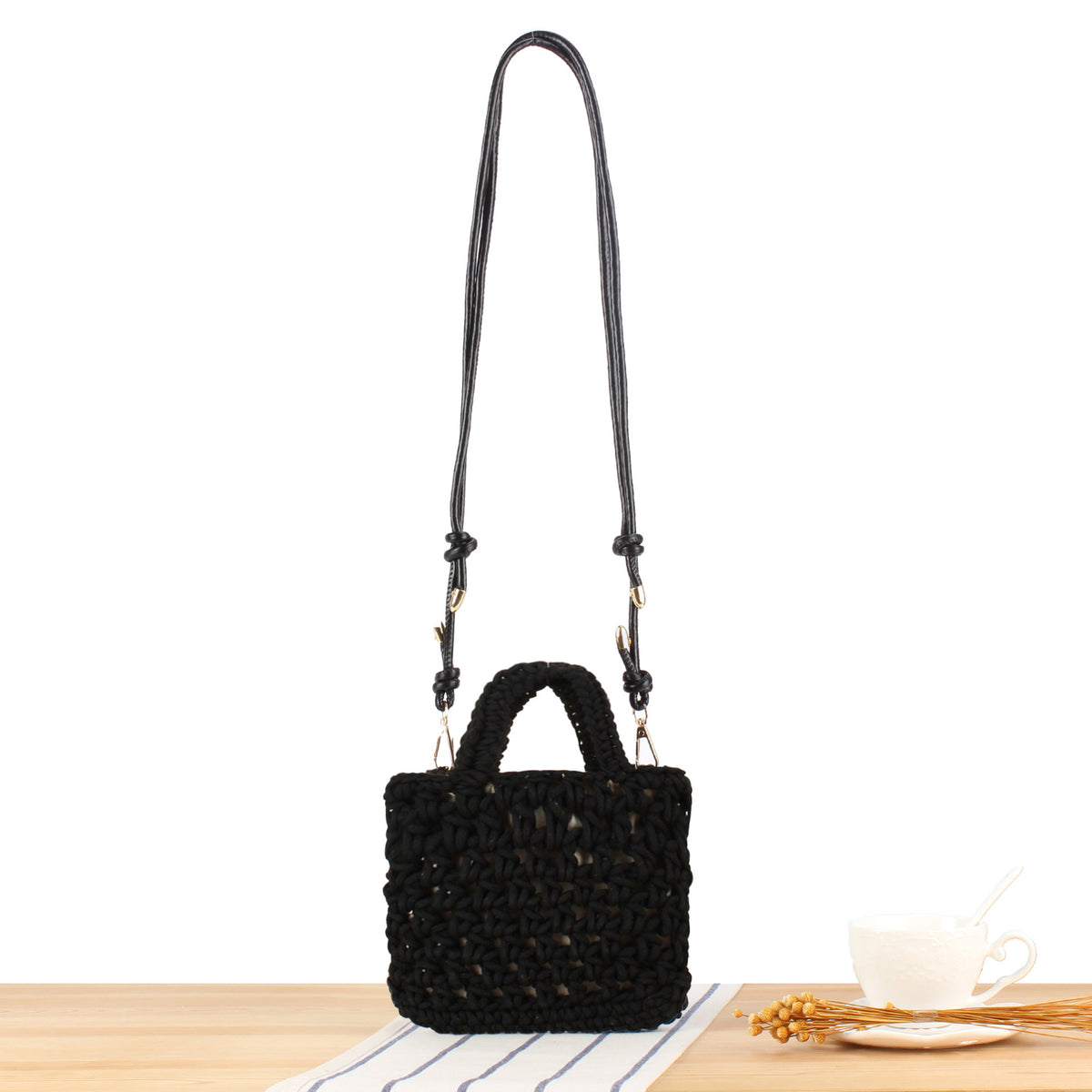 Handtasche Aus Handgefertigtem Makramee mit Verstellbarem Schulterriemen Brehn